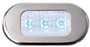 Wodoszczelna lampka kajutowa z przeświecającego poliwęglanu. Wersja ramka z wybłyszczanej stali inox. Kolor diody LED Niebieska - Kod. 13.181.03 15